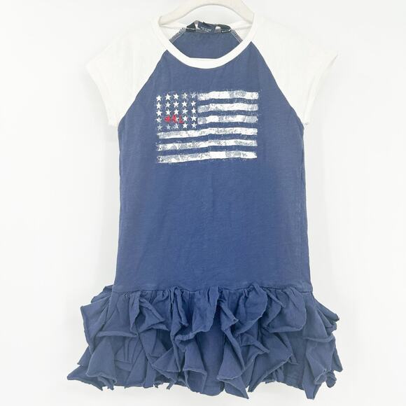 Ralph Lauren Girls 4th of July USA American Flag Ruffled T-Shirt Dress Size 5 - Picture 1 of 6